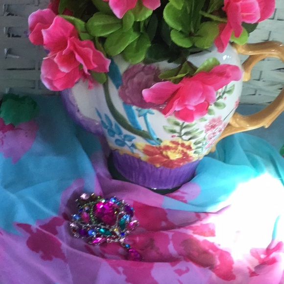 Blue Purple Fuchsia Pink Rhinestone Crystal Brooch Pin   🌸NEW 🌸  💜💙💝 - Picture 16 of 16